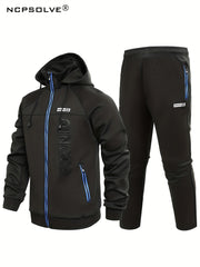 Men's Zip Up Hooded Jacket & Comfy Pants Set for Fall Winter Outdoor