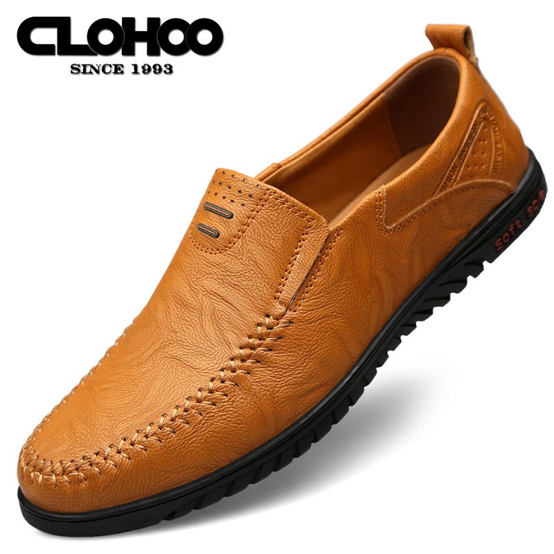 CLOHOO Custom Leather Loafers Soft Sole Stitching Slip On Shoe