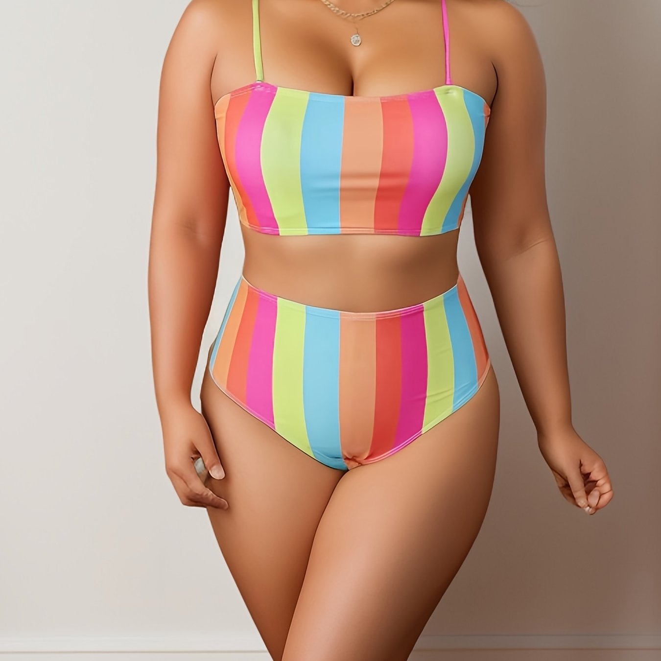 Colorful Stripe Print High Stretch Bikini Set