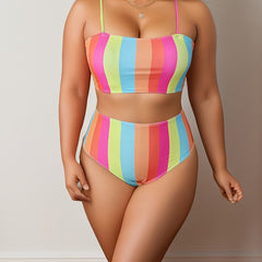 Colorful Stripe Print High Stretch Bikini Set