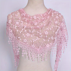 Lace Tassel Floral Scarf Embroidery Triangle Shawl Head Wrap