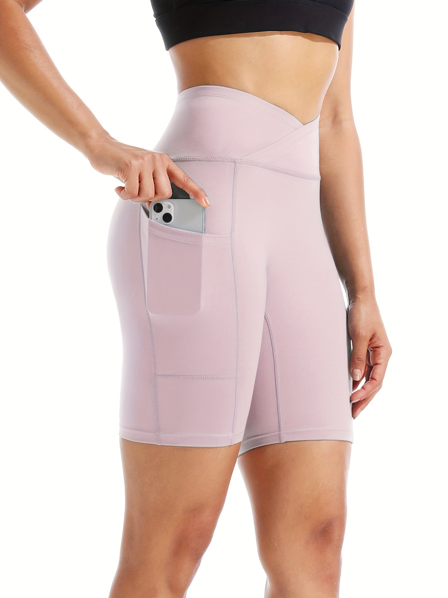 High Waist Yoga Shorts Slim Fit High Stretch Quick Drying With Pocket