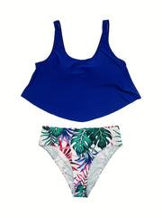 Vacay Tankini Set Women's High Stretch Tank Top & Tropical Print