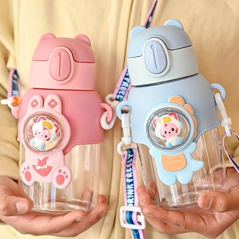 600ml Leakproof Plastic Water Bottle with Straw and Carrying Strap