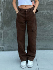 Wide Leg Cargo Denim Jeans Y2K Vintage Style Women's Clothing