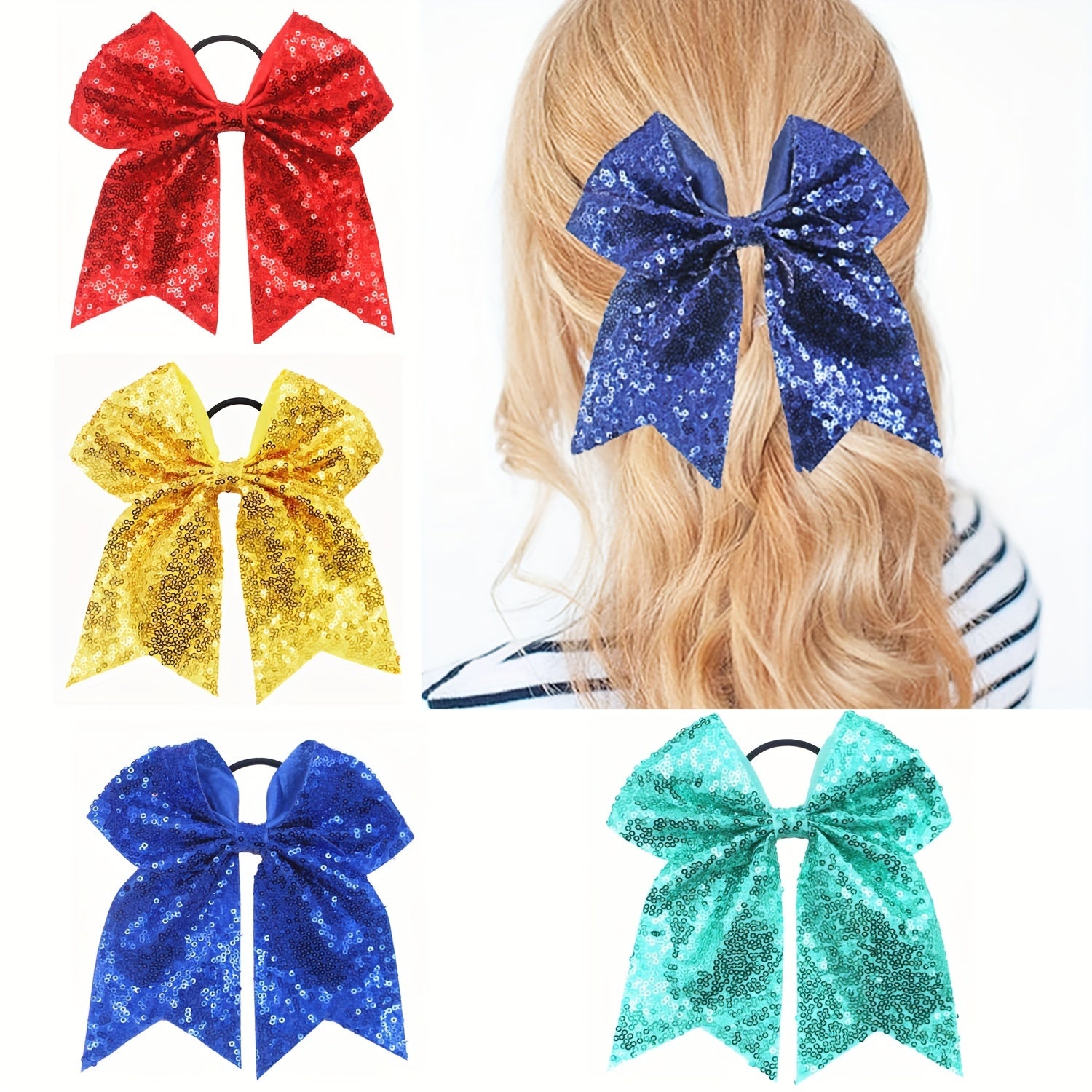 Cartoon Sequin Bow Hair Ties, Girls Hair Accessories, Holiday Gift