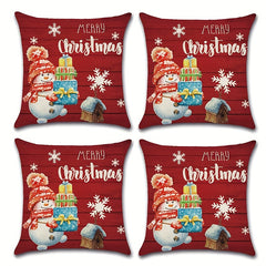 Christmas Snowman Snowflake Pillow Cover Red 4pc