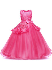 Girls Wedding Pageant Dress Long Tulle Bow