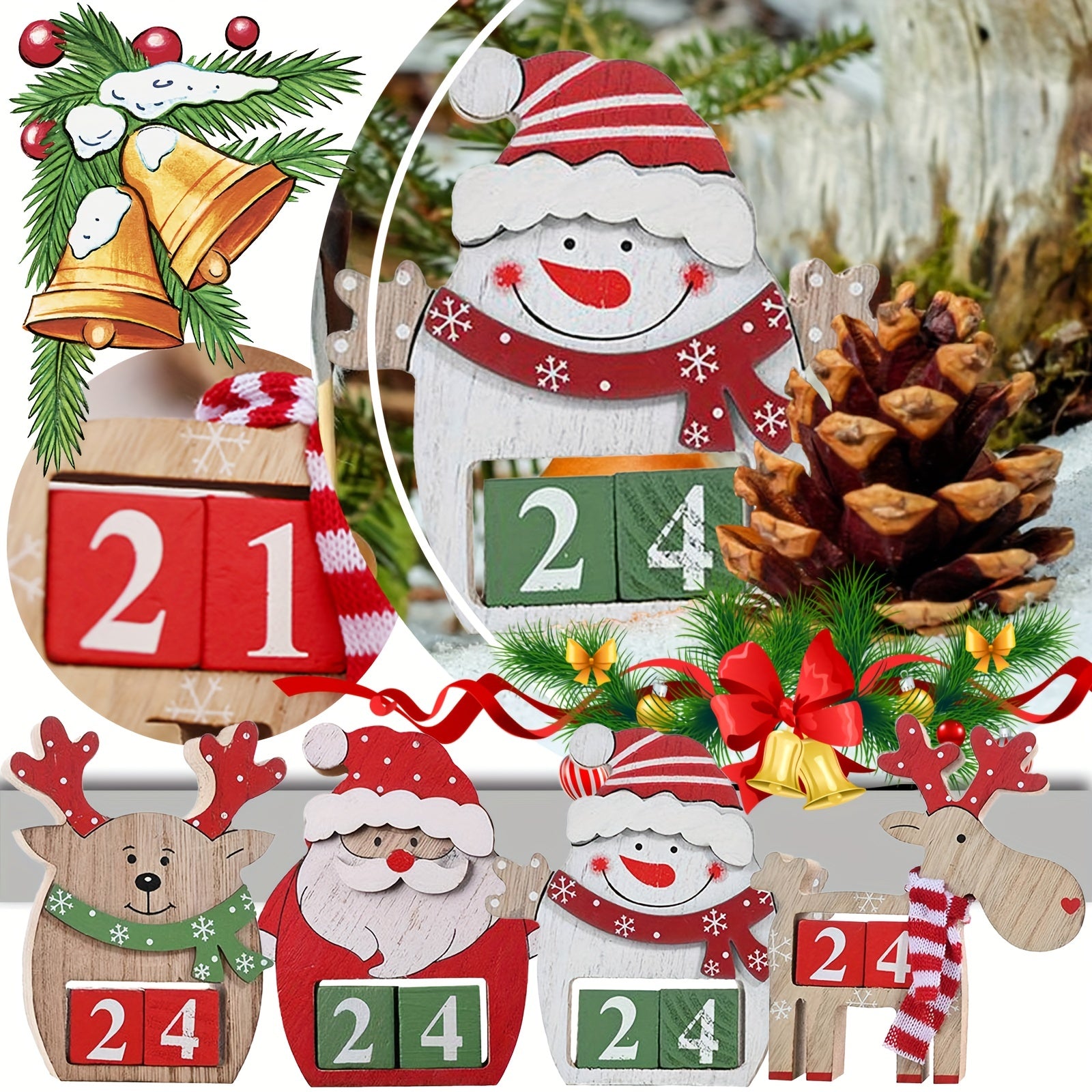 Christmas Countdown Calendar Ornament Wooden Date Display Decorations