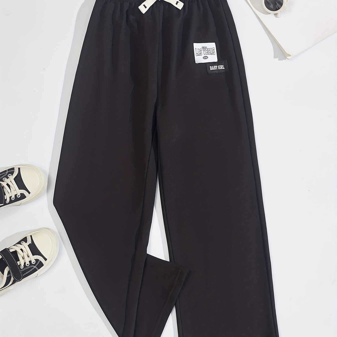 Kid Girls' Letter Tag Flare Leg Trousers for Sports Leisure