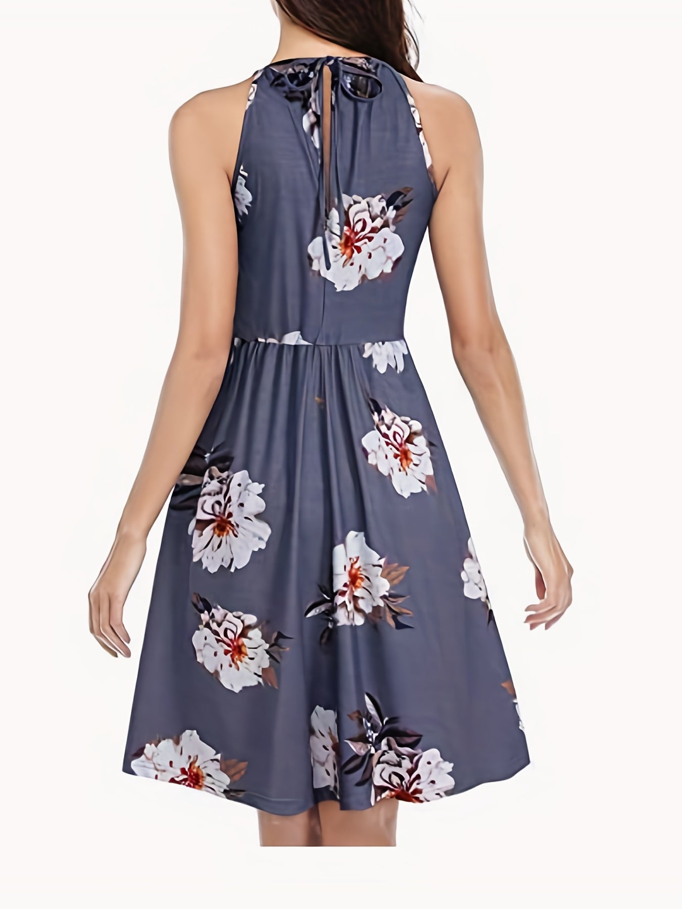 Floral Print Halter Dress Sleeveless Casual