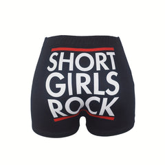 Letter Print Skinny Shorts For Women