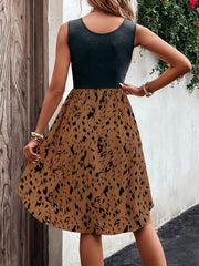 Leopard Print Splicing Dress Sleeveless Summer Dress Women's Clothing