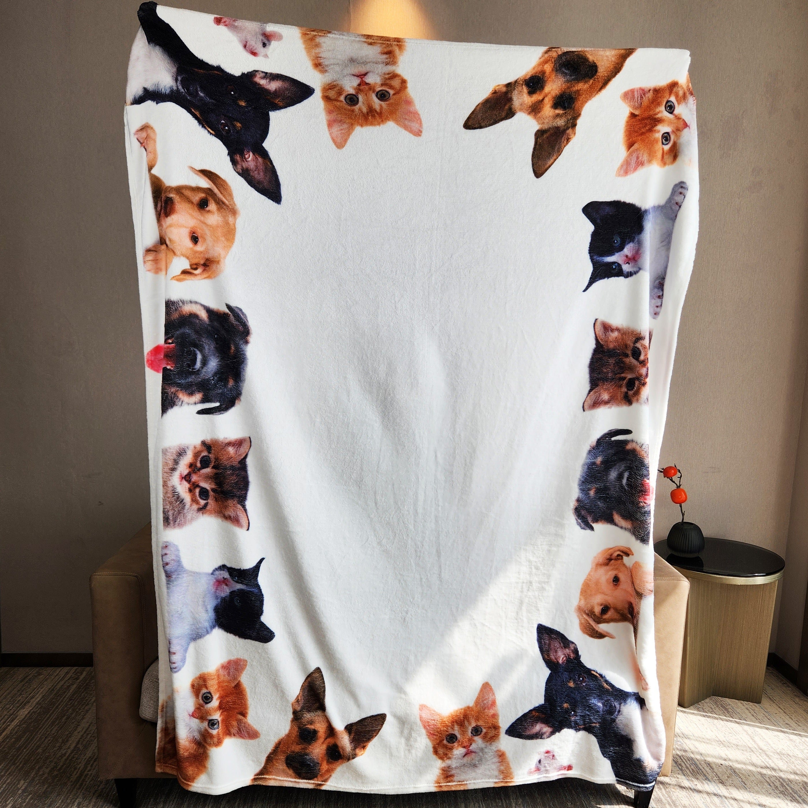 Funny Pet Cat Dog Simulation Print Blanket Warm Flannel for Camping Travel