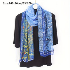 Satin Scarf Silk Soft Shawl Summer Breathable Sunscreen Wrap Vintage Printed Hea