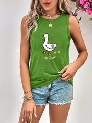 Goose Print Sleeveless Top Crew Neck Summer Top