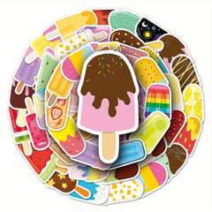 50pcs Colorful Popsicle Ice Cream Stickers for Laptops Water Bottles Skateboards