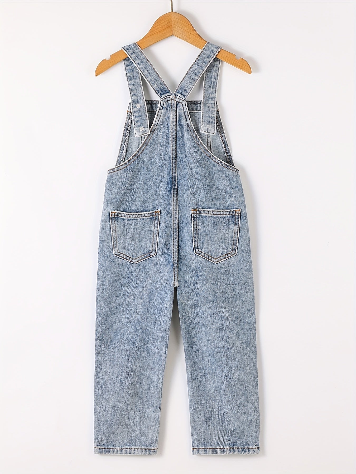 Boys Ripped Letter Print Denim Suspender Pants