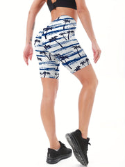 Women's Coconut Tree Pattern Skinny Shorts for Yoga Running Fitness