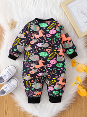 Baby Boys Long Sleeve Jumpsuit Romper With Cartoon Animal Print