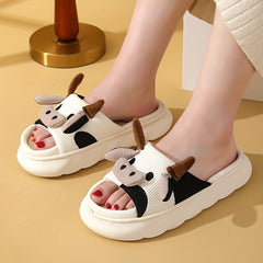 Women's Platform Cow Slippers Comfy Open Toe Ultra Soft Sole Shoes