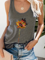 Butterfly & Floral Print Tank Top Sleeveless Summer Tank