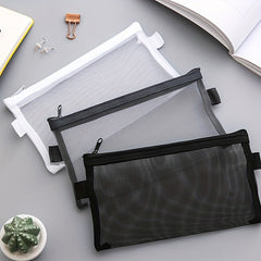 Transparent Mesh Student Pencil Bag Zipper Pencil Case