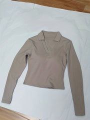 Women's V Neck Long Sleeve Crop Top for Yoga