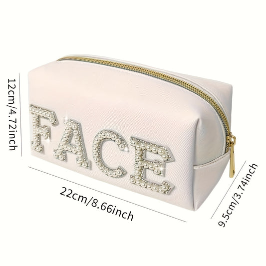 Varsity Letter Patches PU Leather Cosmetic Bag
