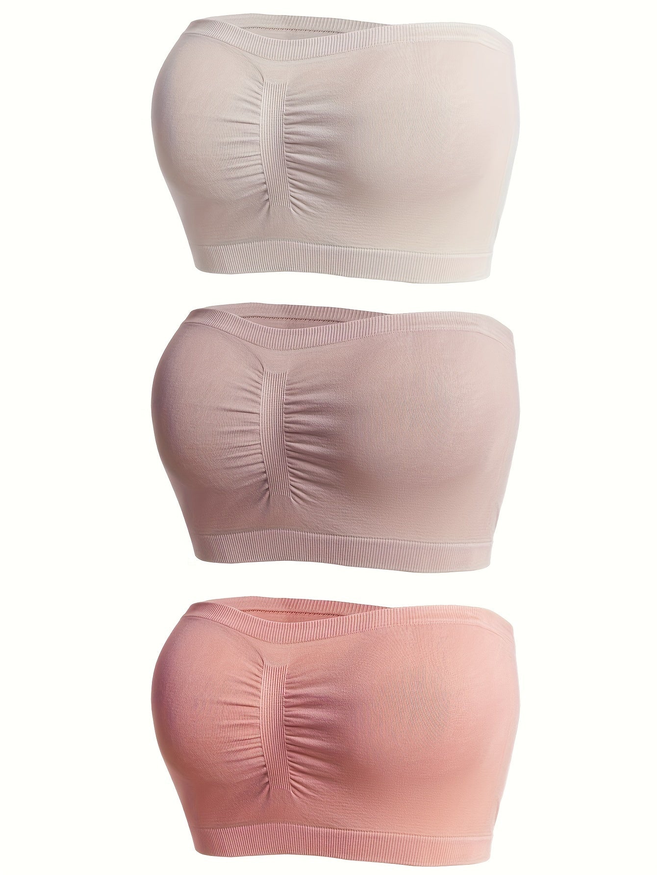 3pcs Strapless Bandeau Bras Soft Stretch Everyday Women's Lingerie