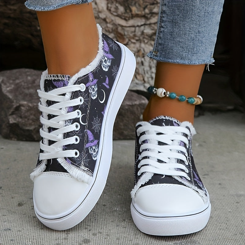 Women's Skull Print Canvas Shoes Low Top Halloween Shoes
