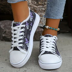 Women's Skull Print Canvas Shoes Low Top Halloween Shoes