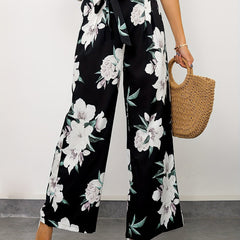 Floral Print Wide Leg Pants with Tie Waist