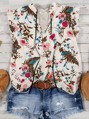 Women's Plus Floral Print Ruffle Sleeve Notched Neck Keyhole Tie Top
