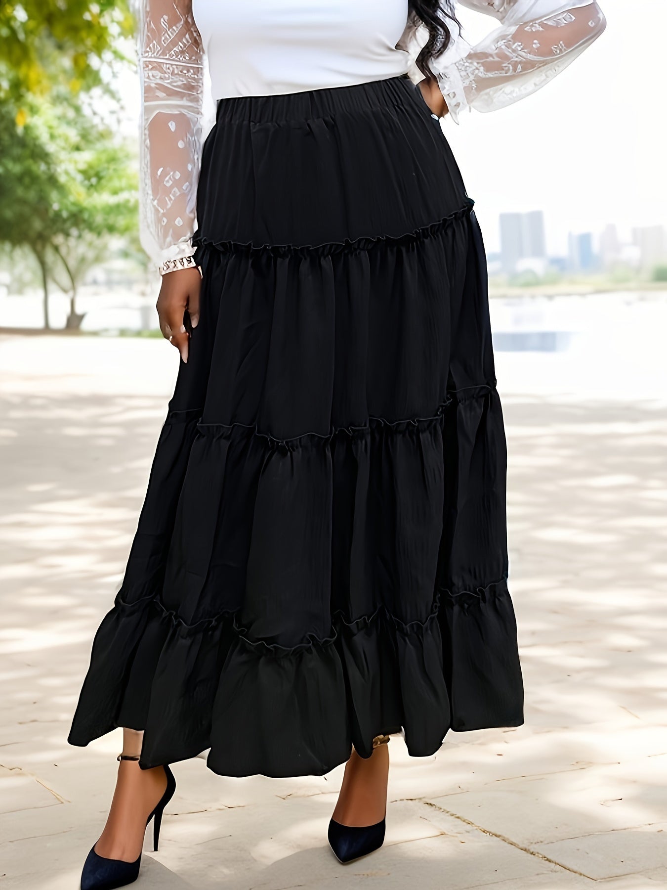 Solid Elastic High Rise Maxi Skirt