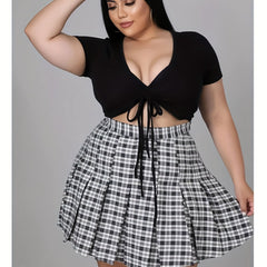 Tie Front Crop Top & Plaid Mini Skirt Set