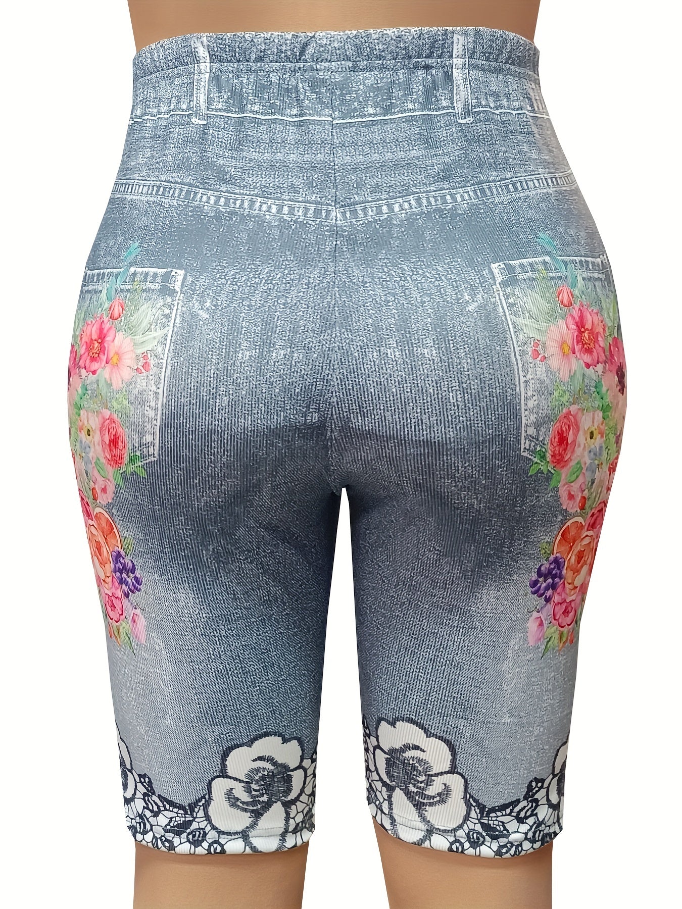 Women's Plus Butterfly Denim Print Skinny High Rise Jeans