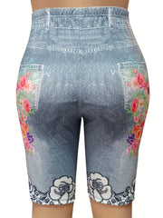 Women's Plus Butterfly Denim Print Skinny High Rise Jeans