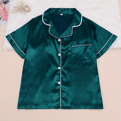 Pajama Set Women's Plus Short Sleeve Button Front Pajama Tops & Pants