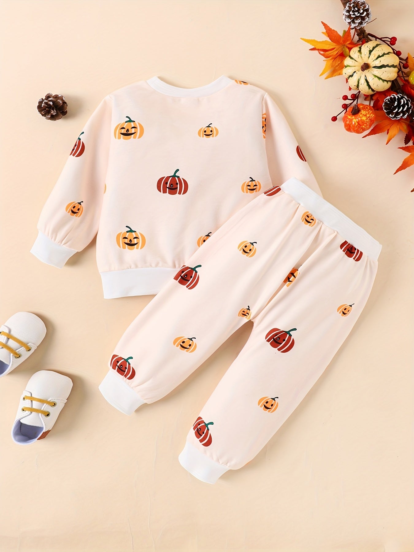 Halloween Pumpkin Head Sweatshirt Pants Set for Kids