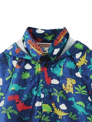 Boys Cartoon Print Rain Jacket Hooded Lightweight Waterproof Windbreaker