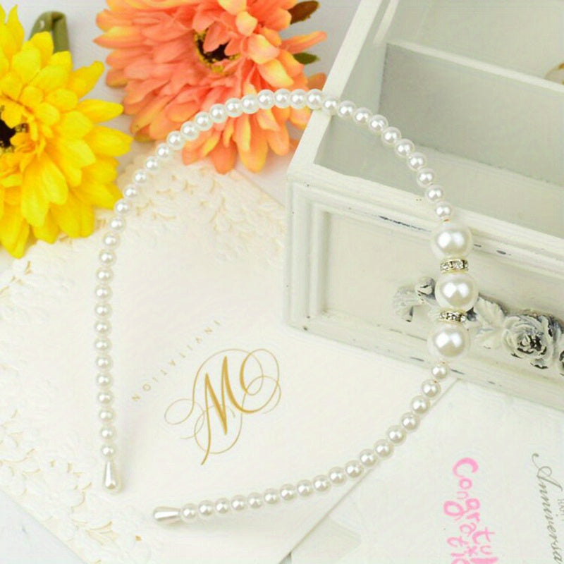 Pearl Inlaid Diamond Children's Headband Princess Style Hairband For Girls
