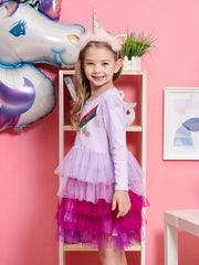 Girls Unicorn Party Princess Dress Long Sleeve Autumn Outfit