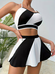 Sporty Colorblock Bra & Skirt Lingerie Set