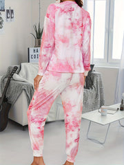 Tie Dye Print Lounge Set Long Sleeve Crew Neck Top & Pants