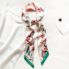 Colorful Flower Birds Skinny Scarf Printed Neckerchief Hair Ribbon