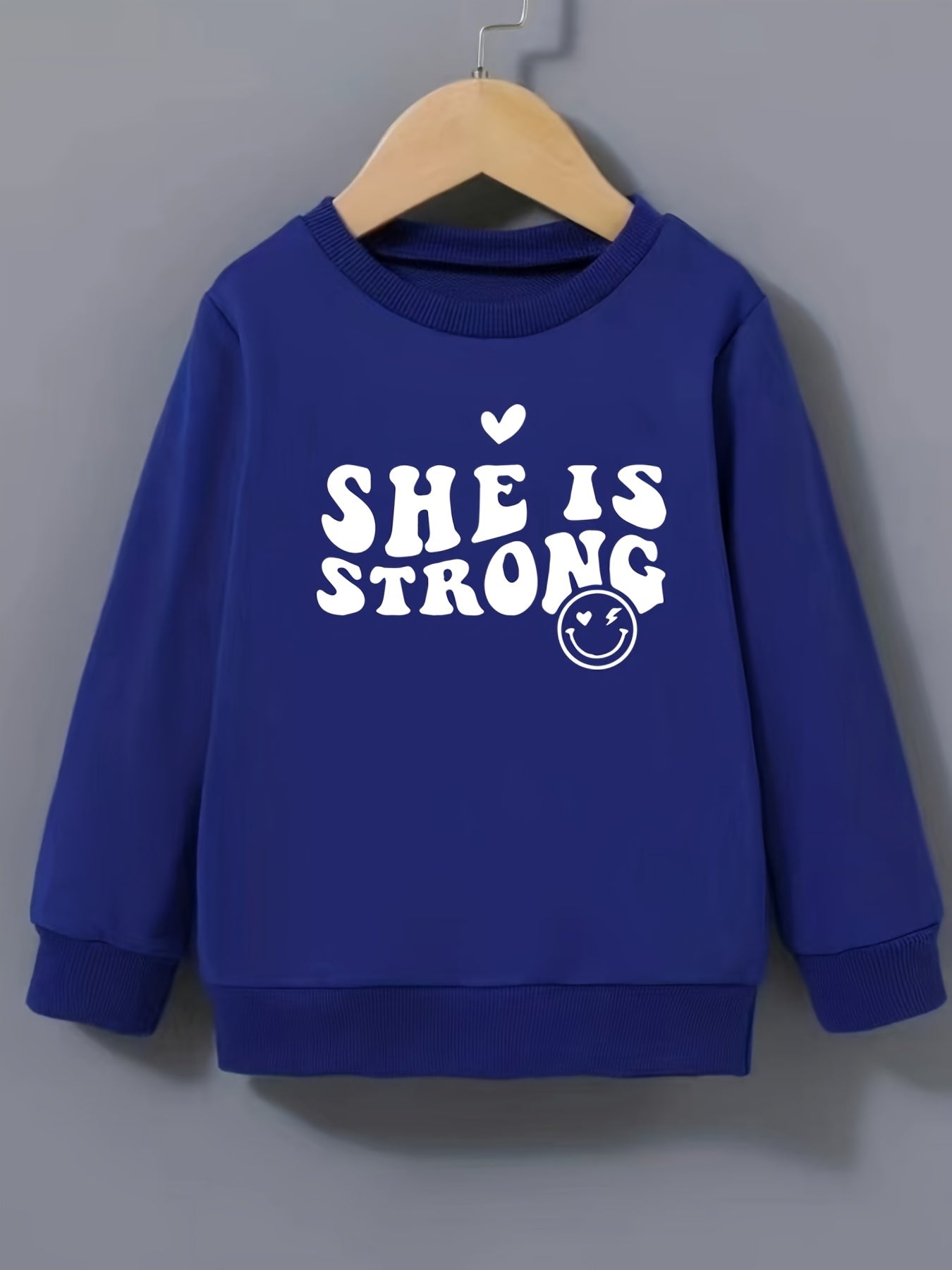 Girls Strong Smile Pattern Sweatshirt Round Neck Long Sleeve Top Pullover