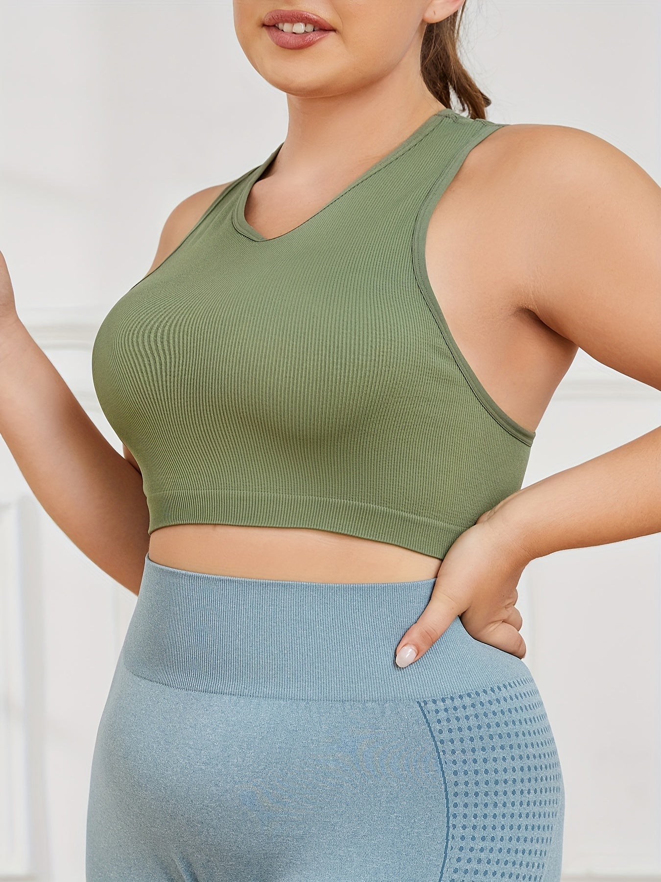 Ribbed Racer Back High Stretch Sports Bra