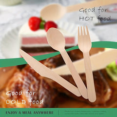 100pcs Disposable Wooden Cutlery Spoons Knives Forks Pack