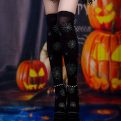 Halloween Spider Web Print Socks Punk Over The Knee Stockings